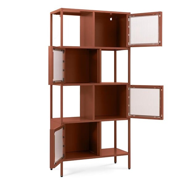 SICAAN - Sicaan Etagère métal H.170  cm 4 portes 4 niches terracotta et verre cannelé KIARA - large