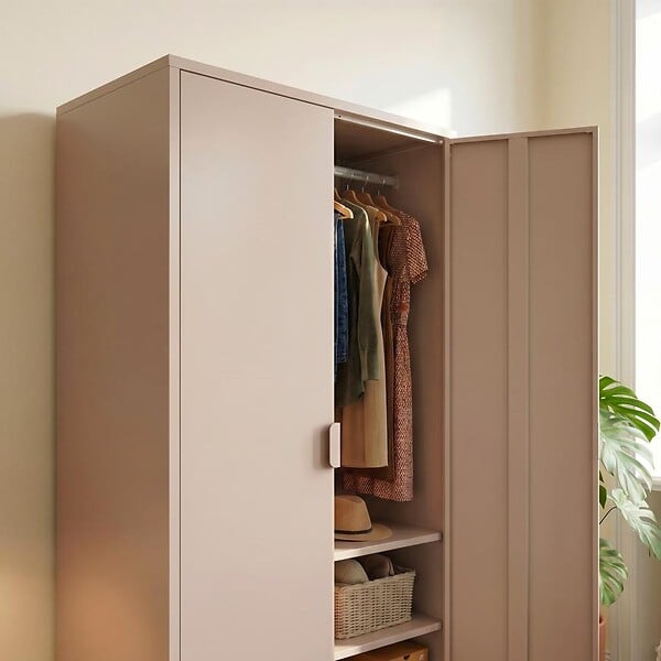 SICAAN - Sicaan Armoire industrielle en métal H.170cm 2 portes, 4 étagères, 2 penderies beige - THEA - large
