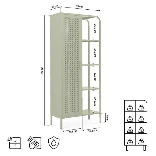 SICAAN - Sicaan Etagère Industrielle en métal grillagé Vert Olive 1 Porte 4 Cases - Hera - large