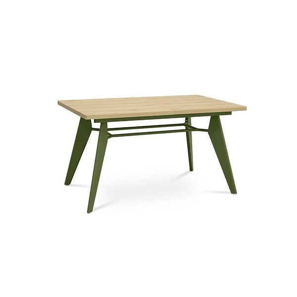 SICAAN - Sicaan Table à manger extensible 140-180cm pieds métal kaki et plateau finition chêne - MELOE - large