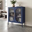 SICAAN - Sicaan Buffet métal 2 portes bleu nuit et verre cannelé 80  cm LUKA - vignette
