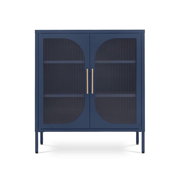 SICAAN - Sicaan Buffet métal 2 portes bleu nuit et verre cannelé 80  cm LUKA - large
