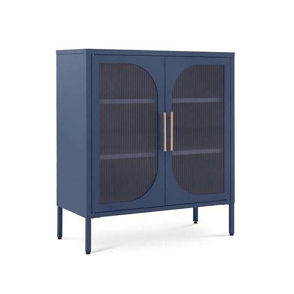 SICAAN - Sicaan Buffet métal 2 portes bleu nuit et verre cannelé 80  cm LUKA - large