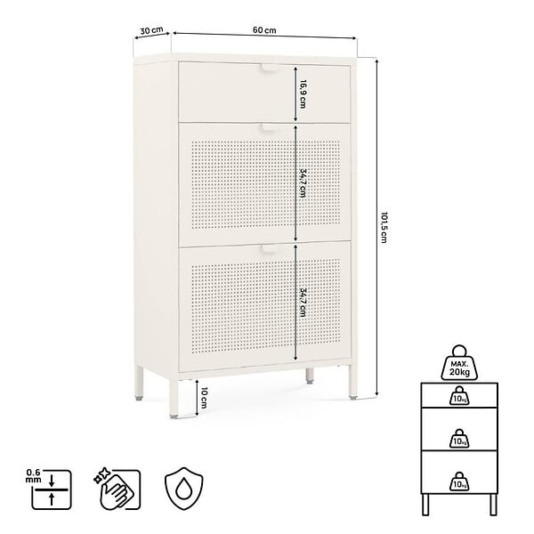 SICAAN - Sicaan Meuble à Chaussures Industriel en métal Beige 2 Compartiments 1 Niche - Ruben - large
