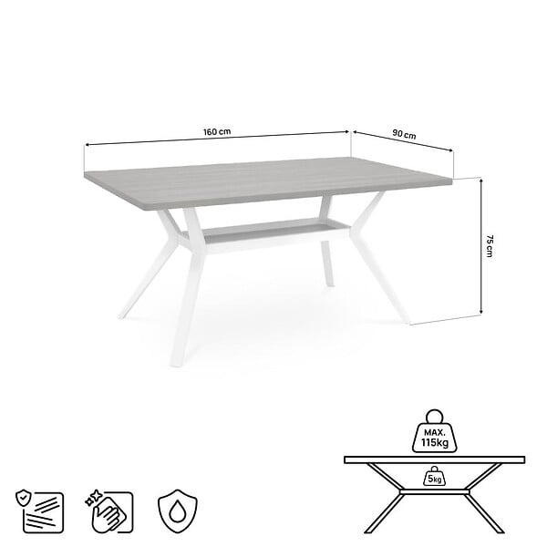 SICAAN - Sicaan Table à manger 160cm pieds métal beige et plateau finition noyer - ANDREA - large