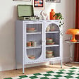 SICAAN - Sicaan Buffet Industriel en métal 2 Portes, Bleu Gris et Verre cannelé 80 cm Kurt - vignette