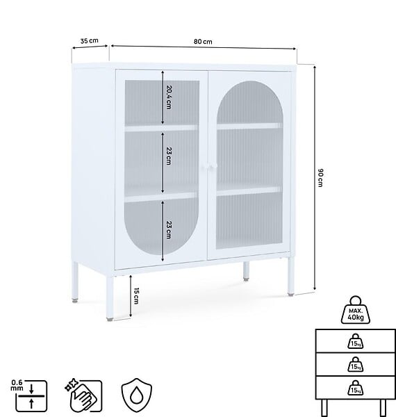 SICAAN - Sicaan Buffet Industriel en métal 2 Portes, Bleu Gris et Verre cannelé 80 cm Kurt - large