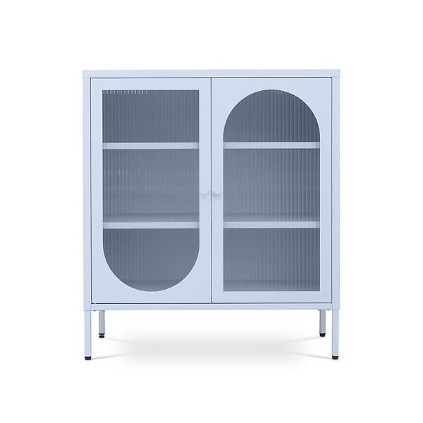 SICAAN - Sicaan Buffet Industriel en métal 2 Portes, Bleu Gris et Verre cannelé 80 cm Kurt - large