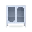 SICAAN - Sicaan Buffet Industriel en métal 2 Portes, Bleu Gris et Verre cannelé 80 cm Kurt - vignette
