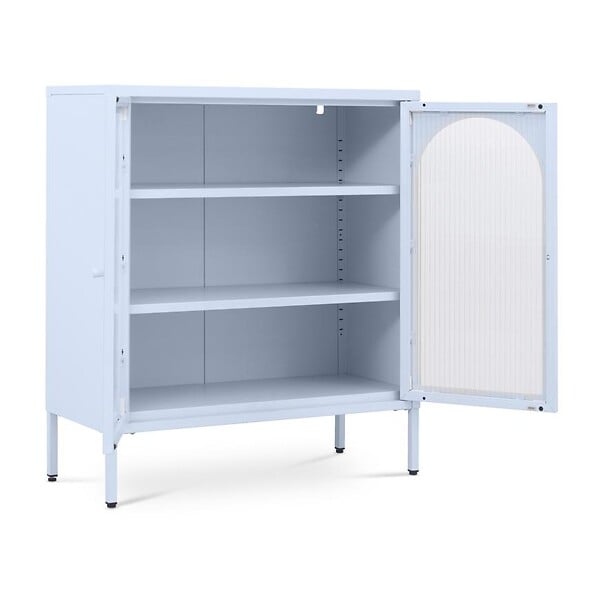SICAAN - Sicaan Buffet Industriel en métal 2 Portes, Bleu Gris et Verre cannelé 80 cm Kurt - large