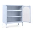 SICAAN - Sicaan Buffet Industriel en métal 2 Portes, Bleu Gris et Verre cannelé 80 cm Kurt - vignette