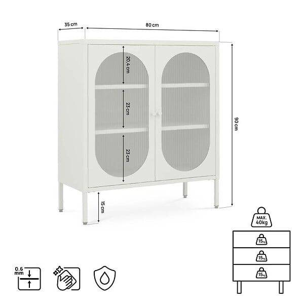 SICAAN - Sicaan Buffet industriel en métal 2 portes vert sauge et verre cannelé 80  cm EDEN - large