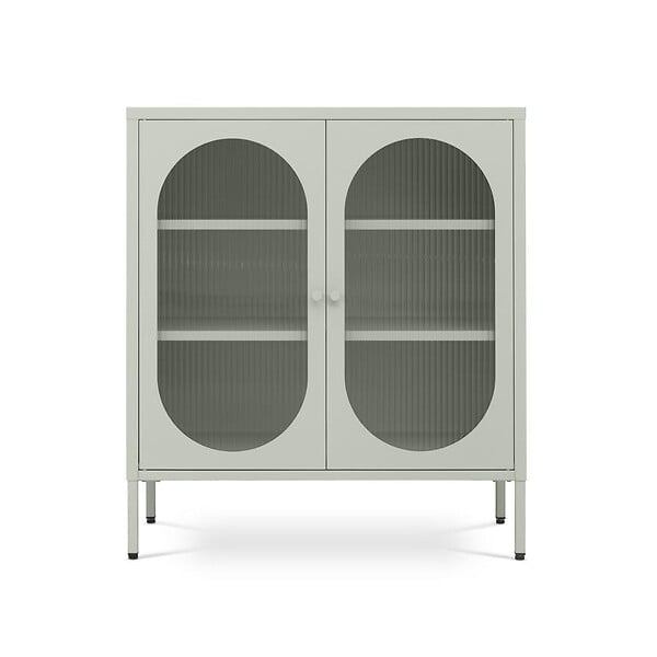 SICAAN - Sicaan Buffet industriel en métal 2 portes vert sauge et verre cannelé 80  cm EDEN - large