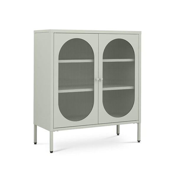 SICAAN - Sicaan Buffet industriel en métal 2 portes vert sauge et verre cannelé 80  cm EDEN - large