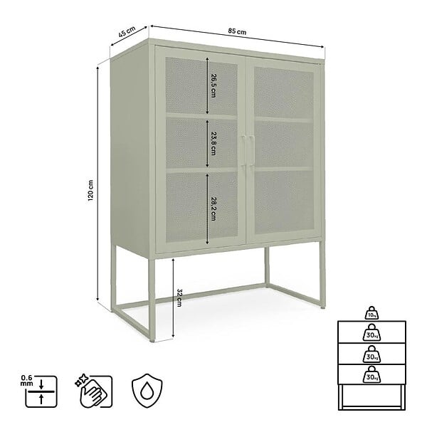 SICAAN - Sicaan Buffet haut industriel en métal H.120cm 2 portes mesh grillagé vert olive - KAI - large