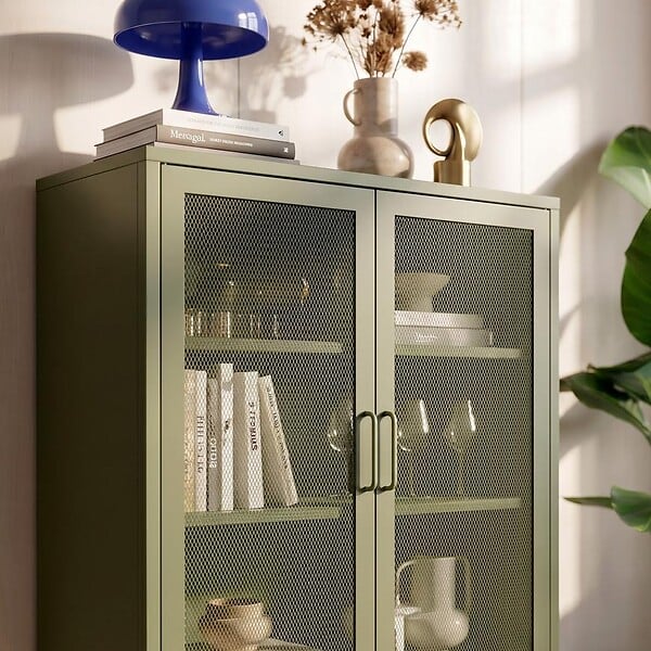 SICAAN - Sicaan Buffet haut industriel en métal H.120cm 2 portes mesh grillagé vert olive - KAI - large