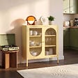 SICAAN - Sicaan Buffet Industriel en métal 2 Portes, Jaune Pastel et Verre cannelé 80  cm KURT - vignette