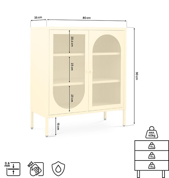 SICAAN - Sicaan Buffet Industriel en métal 2 Portes, Jaune Pastel et Verre cannelé 80  cm KURT - large