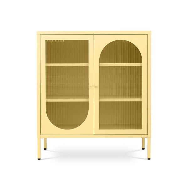 SICAAN - Sicaan Buffet Industriel en métal 2 Portes, Jaune Pastel et Verre cannelé 80  cm KURT - large