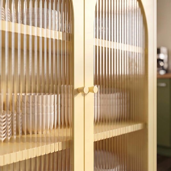 SICAAN - Sicaan Buffet Industriel en métal 2 Portes, Jaune Pastel et Verre cannelé 80  cm KURT - large