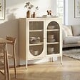 SICAAN - Sicaan Buffet industriel métal 2 portes, beige et verre cannelé 80  cm KURT - vignette