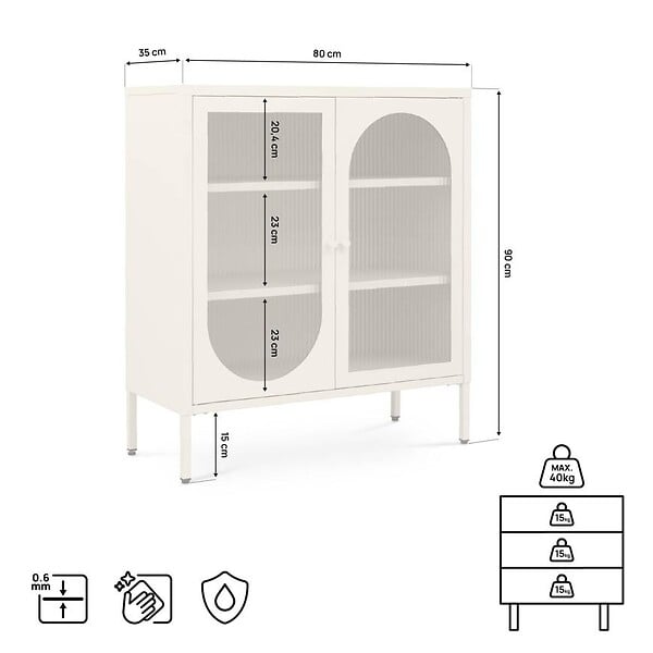 SICAAN - Sicaan Buffet industriel métal 2 portes, beige et verre cannelé 80  cm KURT - large