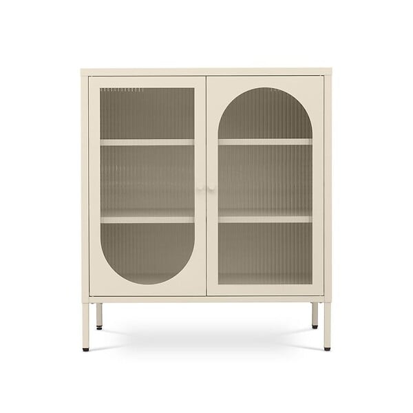 SICAAN - Sicaan Buffet industriel métal 2 portes, beige et verre cannelé 80  cm KURT - large