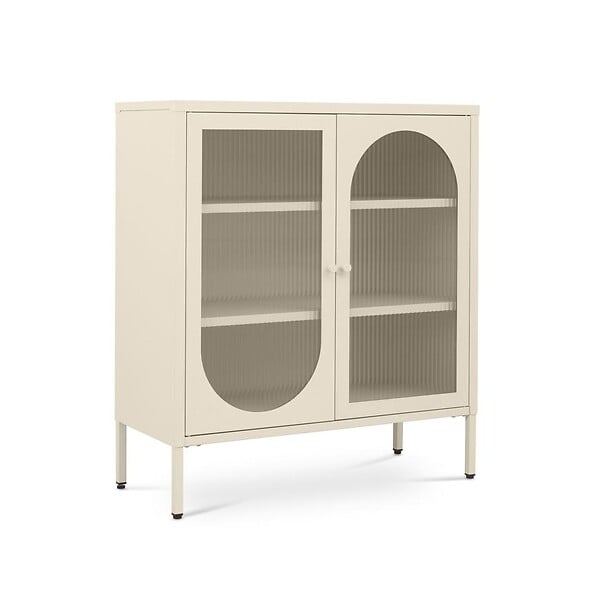 SICAAN - Sicaan Buffet industriel métal 2 portes, beige et verre cannelé 80  cm KURT - large