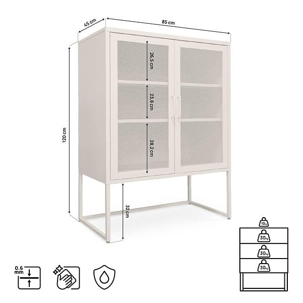 SICAAN - Sicaan Buffet haut industriel en métal H.120cm 2 portes mesh grillagé beige - KAI - large