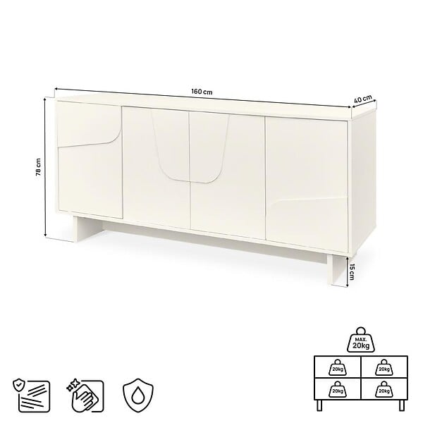 SICAAN - Sicaan Buffet beige 160cm - 4 portes - finition mélaminée - FLORA - large