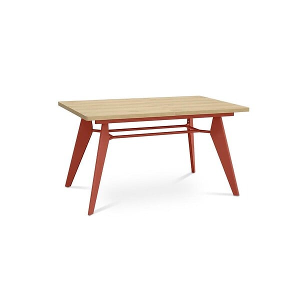 SICAAN - Sicaan Table à manger extensible 140-180cm pieds métal terracotta et plateau finition chêne - MELOE - large