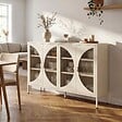 SICAAN - Sicaan Buffet industriel en métal 4 portes beige et verre cannelé 140  cm ELIO - vignette