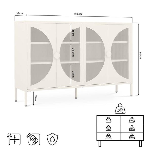 SICAAN - Sicaan Buffet industriel en métal 4 portes beige et verre cannelé 140  cm ELIO - large