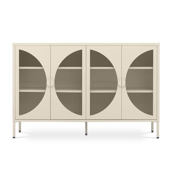 SICAAN - Sicaan Buffet industriel en métal 4 portes beige et verre cannelé 140  cm ELIO - large