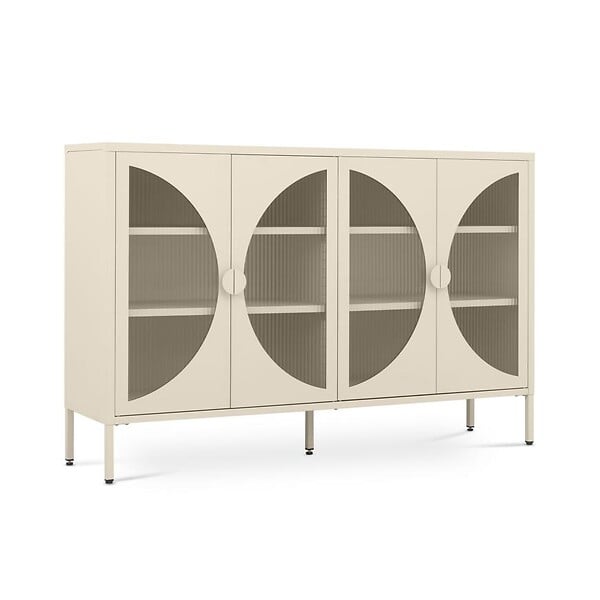 SICAAN - Sicaan Buffet industriel en métal 4 portes beige et verre cannelé 140  cm ELIO - large