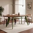 SICAAN - Sicaan Table à manger extensible 140-180cm pieds métal kaki et plateau finition noyer - MELOE - vignette