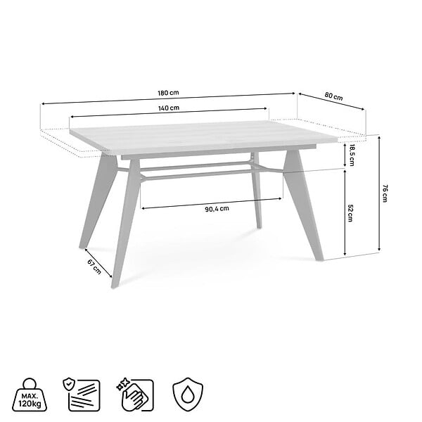 SICAAN - Sicaan Table à manger extensible 140-180cm pieds métal kaki et plateau finition noyer - MELOE - large