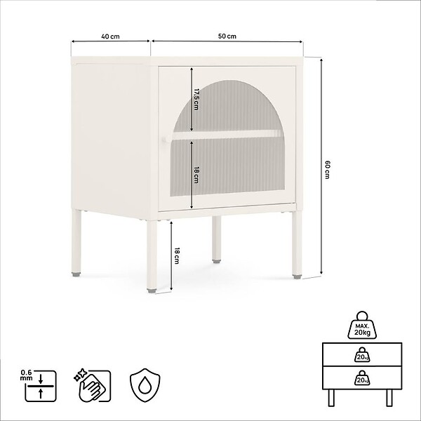 SICAAN - Sicaan Table de Chevet Lot de 2 Industrielle en métal 1 Porte en Verre cannelé Beige - Elin - large