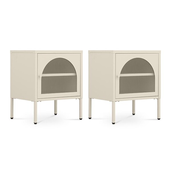 SICAAN - Sicaan Table de Chevet Lot de 2 Industrielle en métal 1 Porte en Verre cannelé Beige - Elin - large