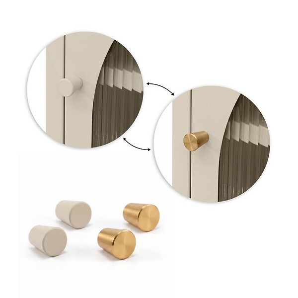 SICAAN - Sicaan Table de Chevet Lot de 2 Industrielle en métal 1 Porte en Verre cannelé Beige - Elin - large