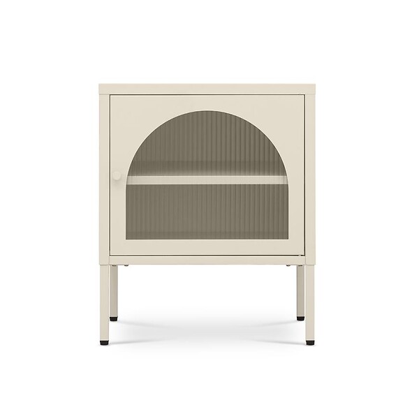 SICAAN - Sicaan Table de Chevet Lot de 2 Industrielle en métal 1 Porte en Verre cannelé Beige - Elin - large