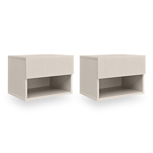 SICAAN - Sicaan Lot de 2 tables de chevet suspendues beiges à tasseaux - LEYA - large
