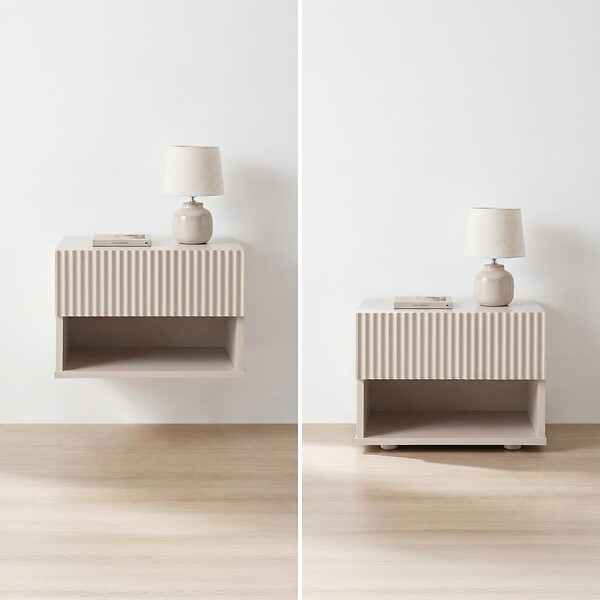 SICAAN - Sicaan Lot de 2 tables de chevet suspendues beiges à tasseaux - LEYA - large