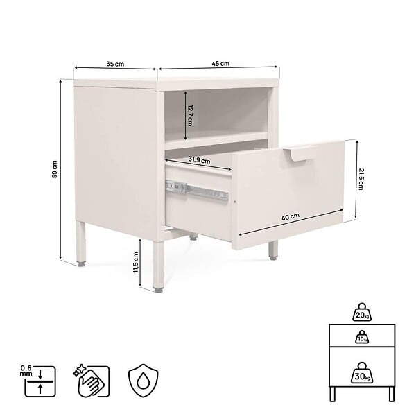 SICAAN - Sicaan Table de chevet lot de 2 industrielle en métal 1 tiroir 1 niche beige - THEA - large