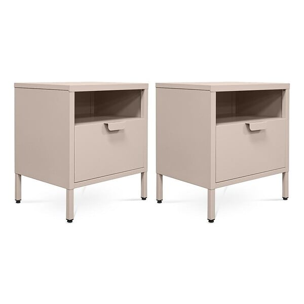 SICAAN - Sicaan Table de chevet lot de 2 industrielle en métal 1 tiroir 1 niche beige - THEA - large