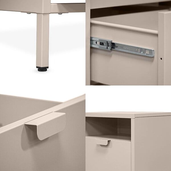 SICAAN - Sicaan Table de chevet lot de 2 industrielle en métal 1 tiroir 1 niche beige - THEA - large