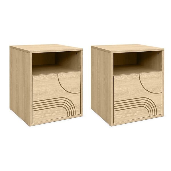 SICAAN - Sicaan Lot de 2 tables de chevet scandinaves 1 porte finition chêne SASKIA chêne - large