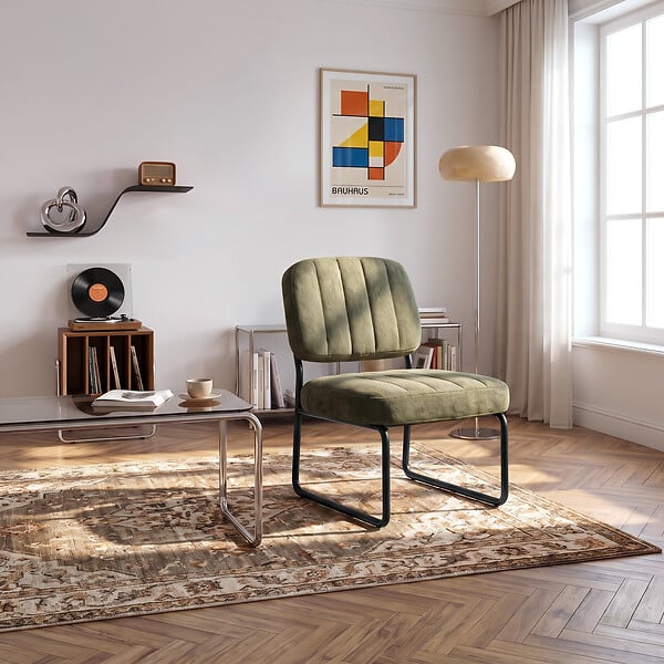 SICAAN - Sicaan Fauteuil kaki rembourré pieds métal noir et tissu chenille - PAOLA - large