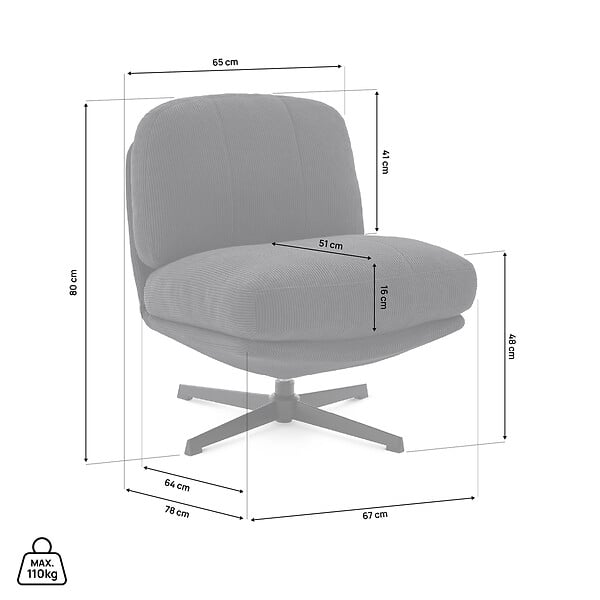 SICAAN - Sicaan Fauteuil pivotant moderne LENA velours côtelé anthracite - large