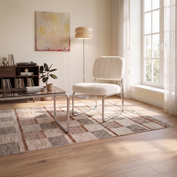 SICAAN - Sicaan Fauteuil beige rembourré pieds chromés et tissu chenille - PAOLA - large